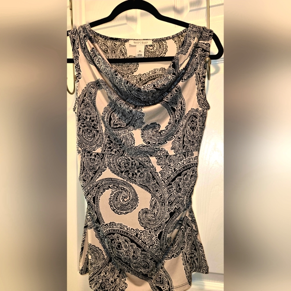 White House Black Market Black and Cream Paisley Tank Top
